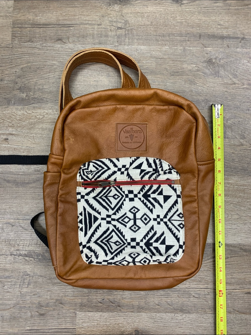 Vaalbara Tan Backpack with Black & White Aztec Front Pocket